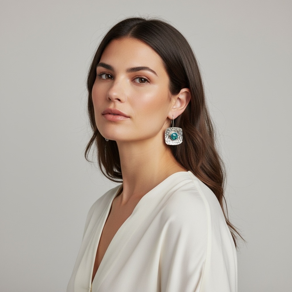 Elegant 999 Fine Silver & Turquoise Textural Earrings